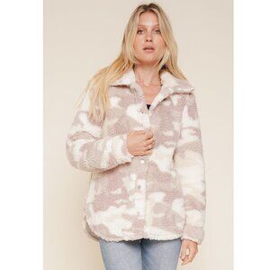 NEW Boutique Mauve Camo Teddy Jacket Cozy Sherpa Fleece Weekend Furry Soft Warm